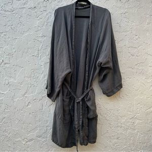 BROOKLINEN 100% Linen Gray Robe One Size